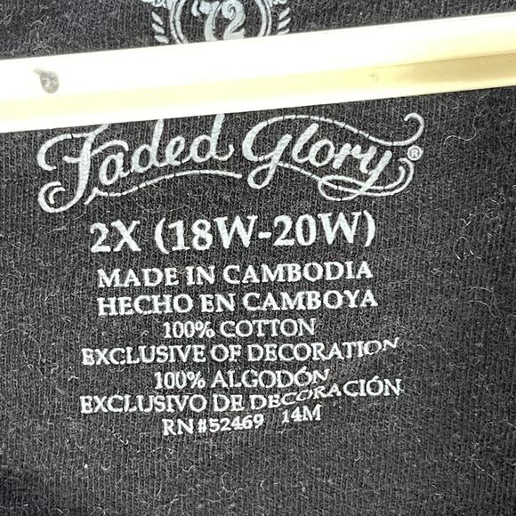 Faded Glory Shirt Plus 2X Black Embroidered Neckline Short Sleeves Cotton Boho - Picture 4 of 6